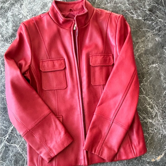 🔥Red genuine leather jacket Red color size Large Liz Claiborne - Picture 2 of 7